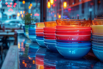 Leinwandbilder - Graphic design of a coffee cup with a heat-sensitive coating that changes from blue to red as it warms,