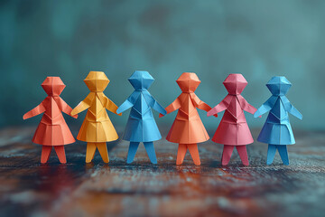 “paper friends united” colorful paper figures with smiling faces, holding hands, showcase unity and 