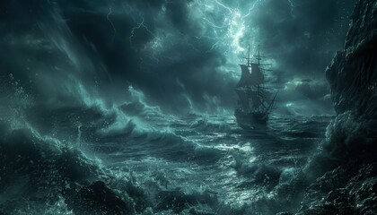 Wall Mural - a stormy night with a large lightning bolt in the sky by ai generated image