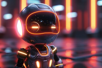 Poster - Cute neon cartoon robot. AI Content Generator. Chatbot technology