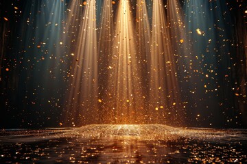 Poster - Surreal depiction of golden sparkles and rays emitting from a single point, creating a warm and festive atmosphere