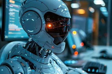 Poster - Futuristic worker robot futuristic cyborg technology future computer cybernetic face modern artificial machine