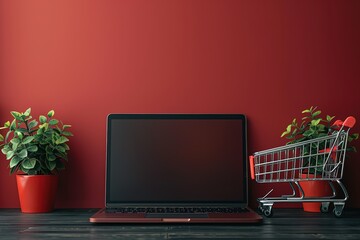 Poster - laptop business computer screen desk table office technology workplace work background blank modern