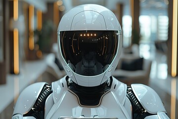 Poster - man male person helmet science future uniform technology protection robot face equipment machine