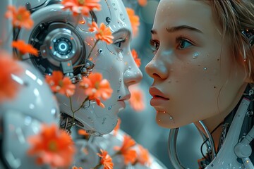 Poster - female robot cyborg futuristic woman technology face head science person intelligence fiction machine