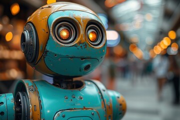 Poster - robot technology toy future futuristic machine retro cyborg fun design concept science tin background