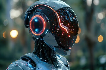 Poster - futuristic technology robot digital artificial cyborg science future machine intelligence cybernetic blue computer ai cyber head fiction white face illustration