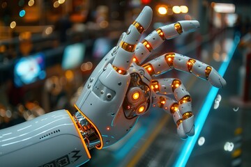 Poster - Robot advisor chatbot technology hand arm futuristic cyborg artificial science machine intelligent future finger concept