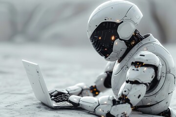 Poster - Robot humanoid use laptop