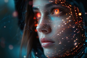 Poster - technology woman futuristic digital person concept future cyber science business face virtual interface