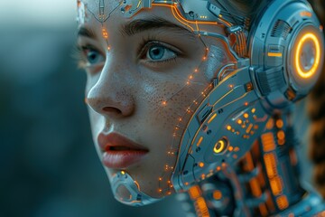 Poster - woman female face person young technology futuristic beauty portrait concept digital fashion
