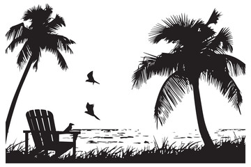 Wall Mural - Relaxing on Beach Vector Silhouette