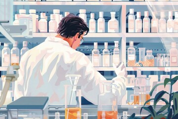 Poster - A man in a lab coat working in a laboratory. Suitable for scientific and research concepts