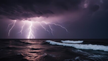 Wall Mural - storm over the sea _A cosmic dance of forces, where the lightning and the sea are partners. The lightning is bright  