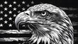 Black And White Bald Eagle With USA Flag, National Day, Generative Ai