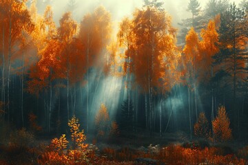 Wall Mural - a forest with trees in the foreground and background