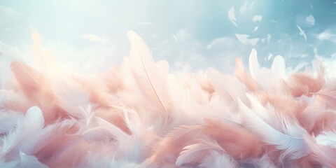 Wall Mural - Soft Pastel Fluffy Feathers Background. Delicate And Dreamy Texture For Serenity. Softness, Lightness, And Purity. Generative AI