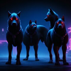 Wall Mural - hunting dogs in cyber punk style 3