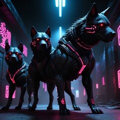 Wall Mural - hunting dogs in cyber punk style 2