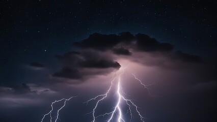 Wall Mural - lightning in the sky A dark background with a bright lightning strike and some clouds and stars 