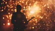 Guitarist silhouette on bokeh background. Music concept