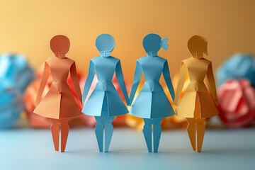 Wall Mural - concept person community paper symbol team connection silhouette woman friendship teamwork group idea discrimination equality together female relationship human background