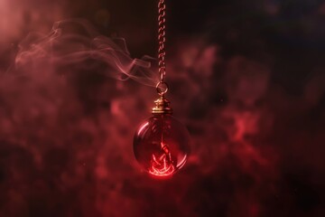 Poster - a red light bulb emitting smoke, suitable for industrial or abstract concepts