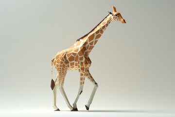 Wall Mural - A majestic giraffe walking across a white surface. Suitable for various design projects