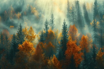 Wall Mural - a forest with trees in the foreground and background