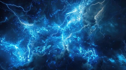 Sticker - Dramatic blue and black background with lightning and clouds. Suitable for weather-related designs