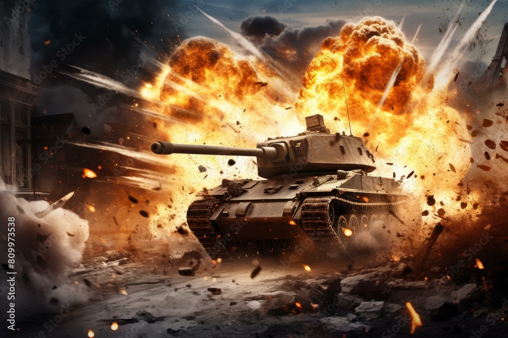Tank fire explosion war. City violence. Generate Ai Stock Photo | Adobe ...