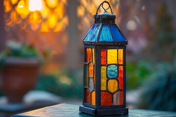 Wall Mural - Colored glowing glass stained lantern