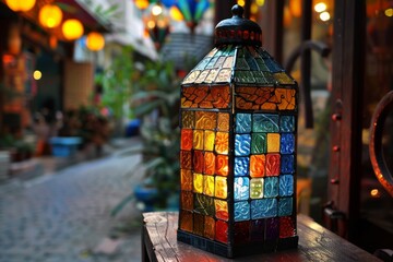 Wall Mural - Vintage colorful glass lantern closeup