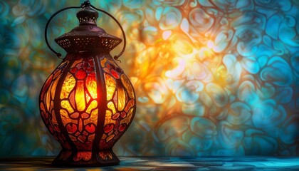 Wall Mural - Vintage handmade burning colorful glass lantern