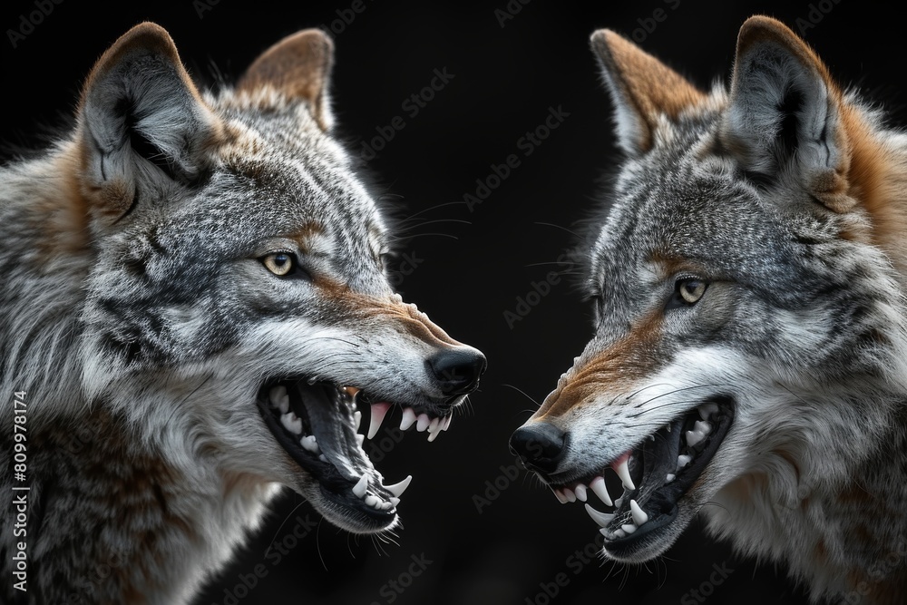 Wolves In Alignment Exquisitely detailed image of wolves in what appears to be a ...