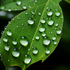 Canvas Print - A close-up of water droplets on a leaf. 