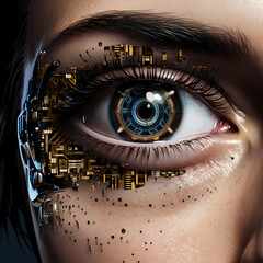 Wall Mural - A cybernetic eye with digital displays.