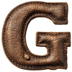 Wall Mural - The letter 'G' with a brown leather texture, serif font, isolated on a white transparent background