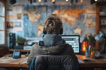Poster - business technology laptop computer internet wireless working lifestyle table woman office