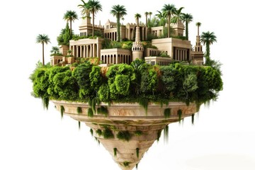 Wall Mural - Hanging gardens of Babylon recreation photo on white isolated background