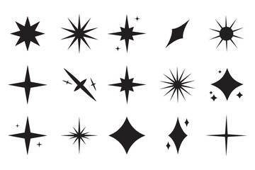 sparkling stars icon set. retro futuristic sparkle icons collection. set of star shapes. cool shine 