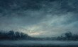 Painting of a foggy night sky with low-lying stratus clouds