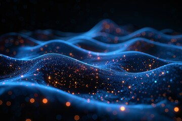 Poster - Dark background enhanced with striking blue waves comprised of particles, creating a serene yet powerful image