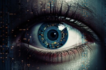 Poster - Technology digital eye. Screen visual data. Generate Ai