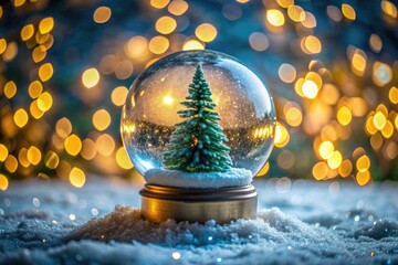 Canvas Print - Christmas snow globe with christmas tree and bokeh lights background