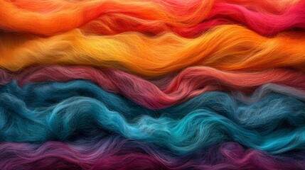 Wall Mural -   A tight shot of a multicolored mohair fabric, displaying various hues atop each mohair fiber