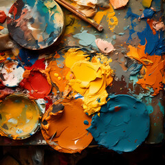 Wall Mural - Close-up of an artists palette with mixed paint.