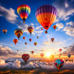 Poster - Colorful hot air balloons ascending into the sky. 