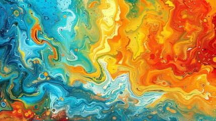 Wall Mural -   A painting of a multicolored, flowing fluid