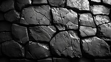   A Monochrome Image Of A Stone Wall, Composed Of Tiny Rock Fragments, Displaying A Distinct Crack In Its Center
